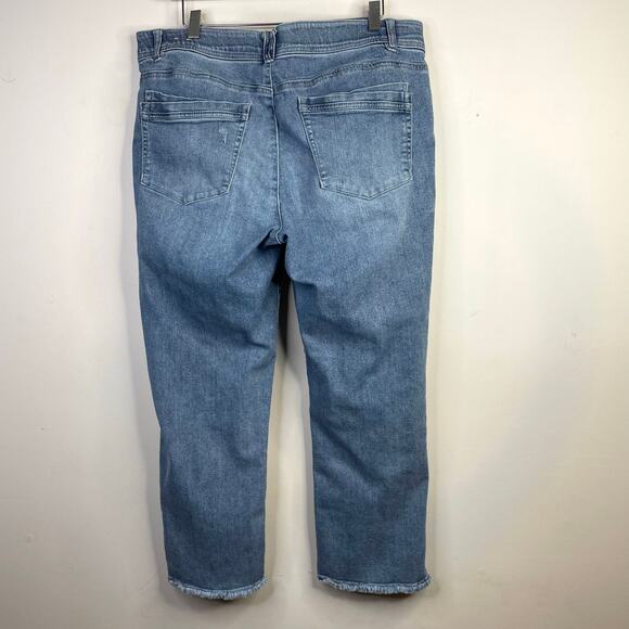 Democracy Tummy Tuck High Waist straight leg Cropped Distressed Jeans womens 16 - Picture 7 of 13